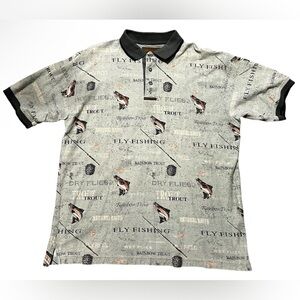 North River Green Fly Fishing Trout Polo Shirt Short Sleeve Camping Fish - Large
